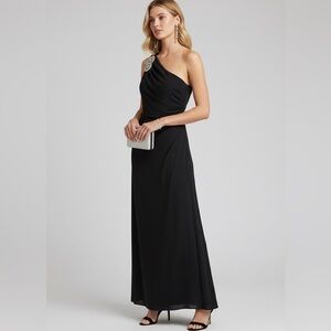 Eliza J One Shoulder Black Dress with Silver Embellishment
